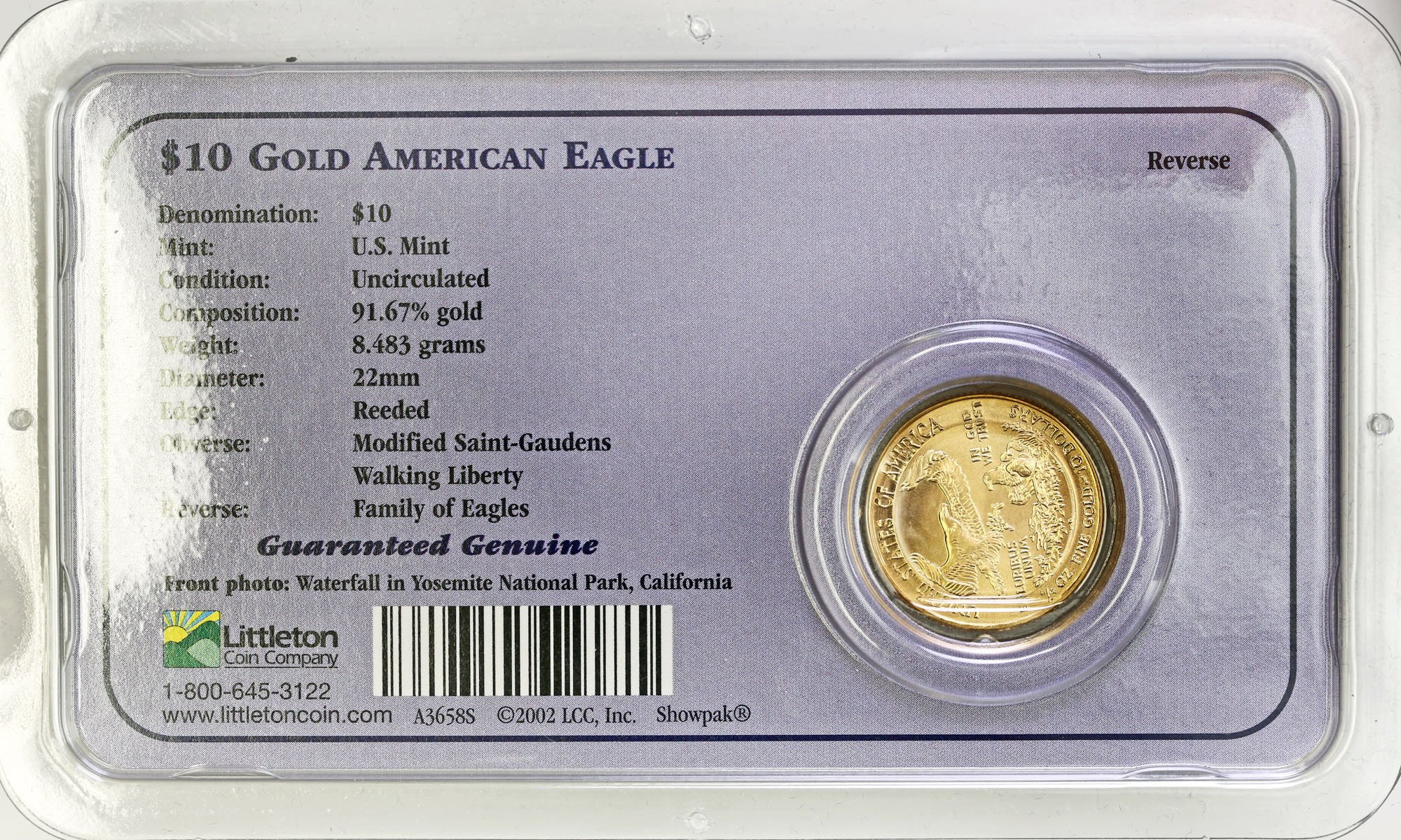 USA. 10 $ dolarów 2002 Orzeł Eagle (1/4 uncji złota) / oryginalny blister